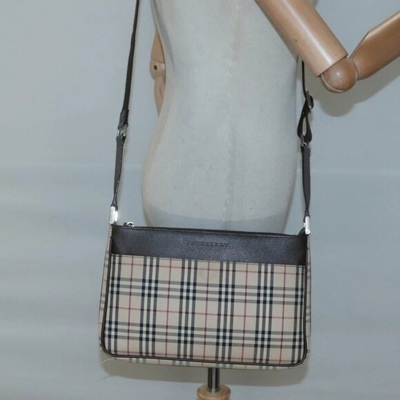 BURBERRY Nova Check Shoulder Bag Canvas Beige Silver Auth - Picture 1 of 16
